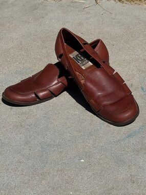 Vintage 90s Women's Brown Leather Slip-On Loafer Sandals - Classic Comfort Sz 8